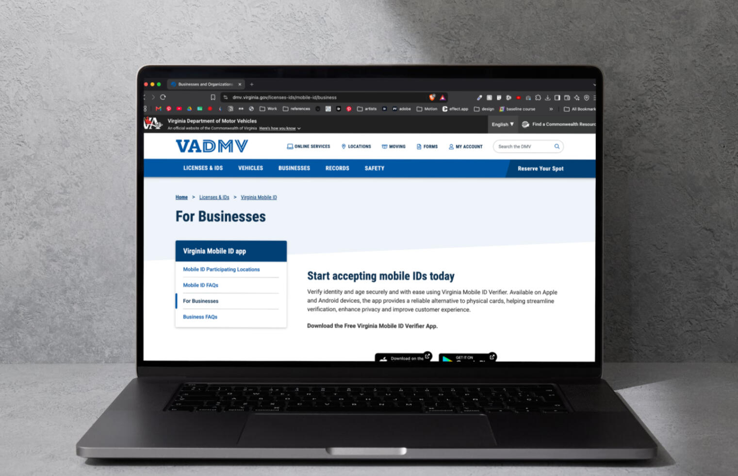 Virginia Mobile ID Business Landing Page